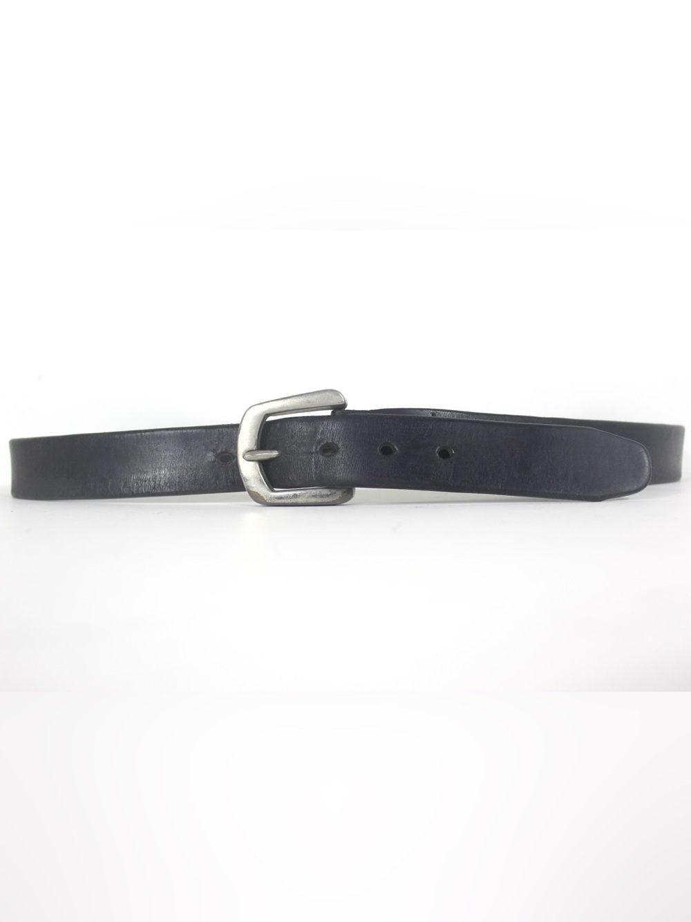 Vintage Distressed Black Leather Work Belt Silver Buckle Worn In Thrashed Grunge